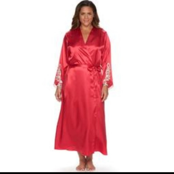 NWT Flora by Flora Nikrooz Stella Satin Red Long Night Gown & Robe Set - Picture 2 of 16